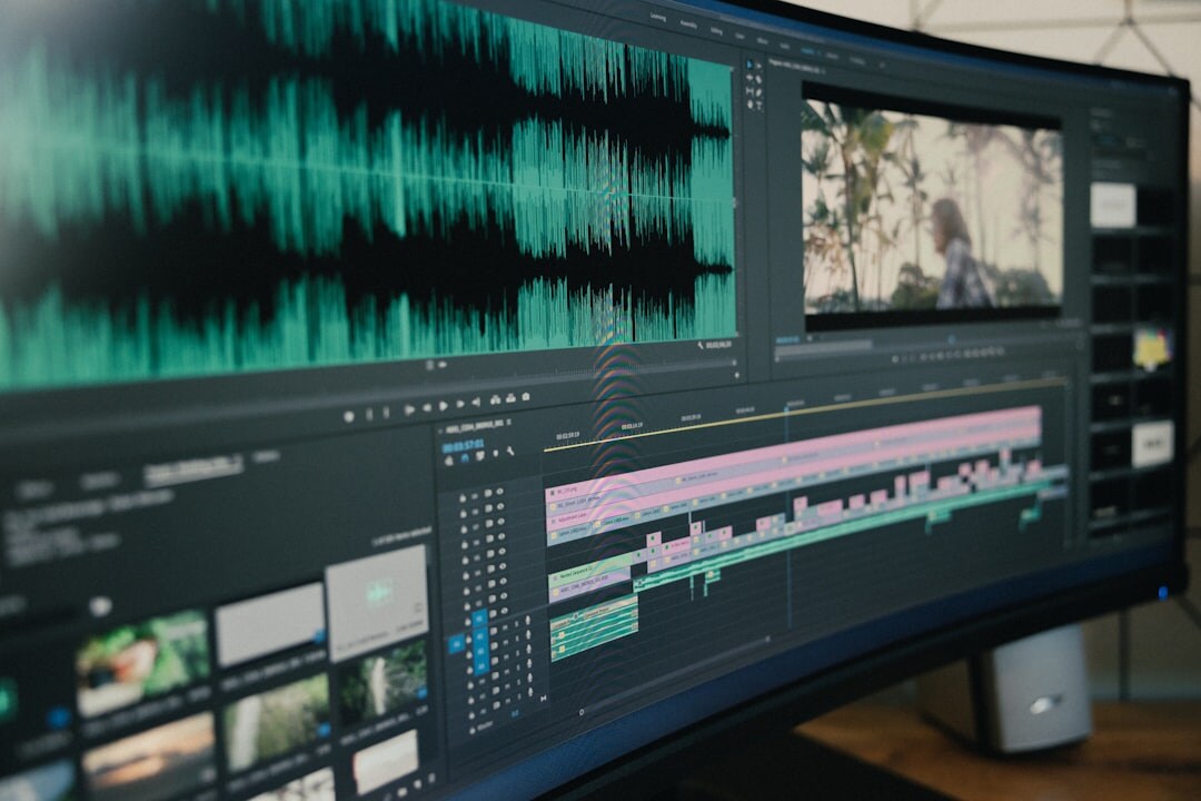 video editor working on computer