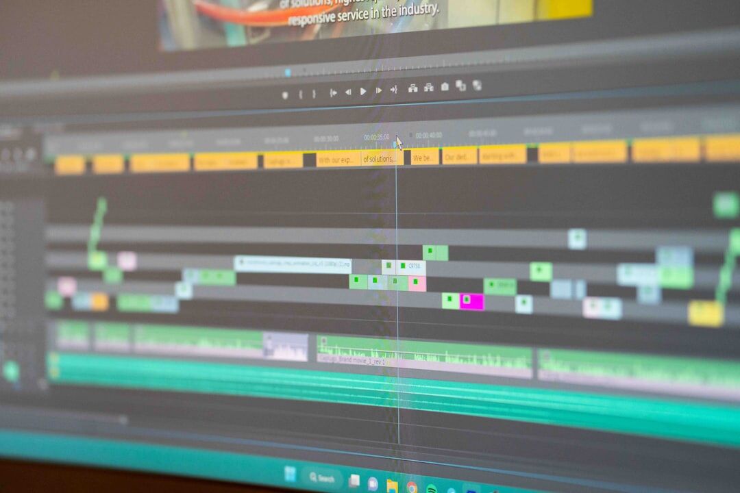 video editing timeline on screen